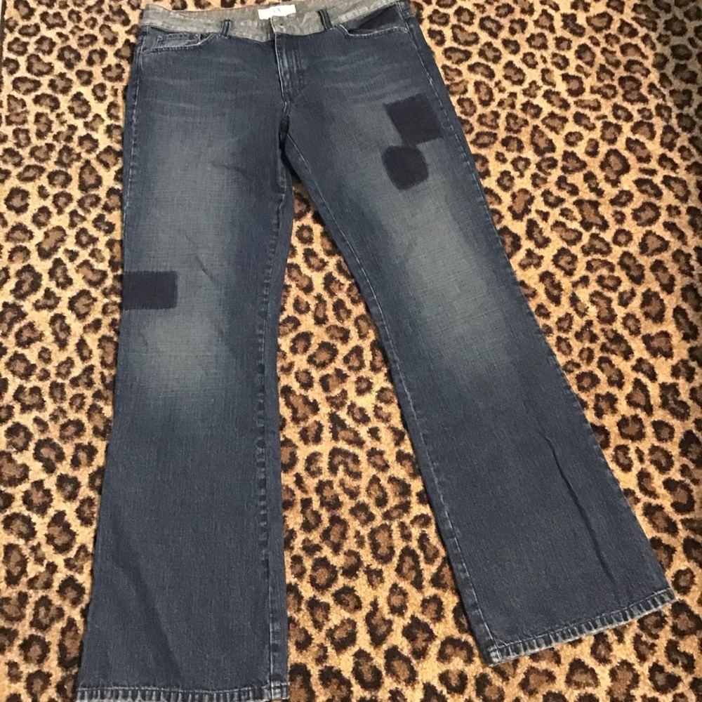 Armani Exchange AX Patchwork Denim Boot cut Jeans Flap Back Pockets Size 12